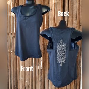 Old Navy Embroidered Black Activewear Tank Top With Built In Bralette